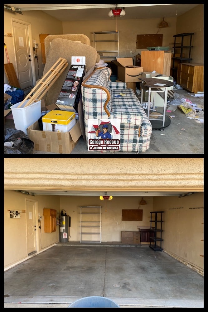 before and after garage cleanout, glendale az, garage rescue and junk removal